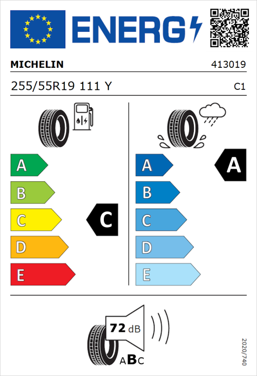 Tyre Label for Michelin Pilot Sport 4 SUV 255/55R19 111Y
