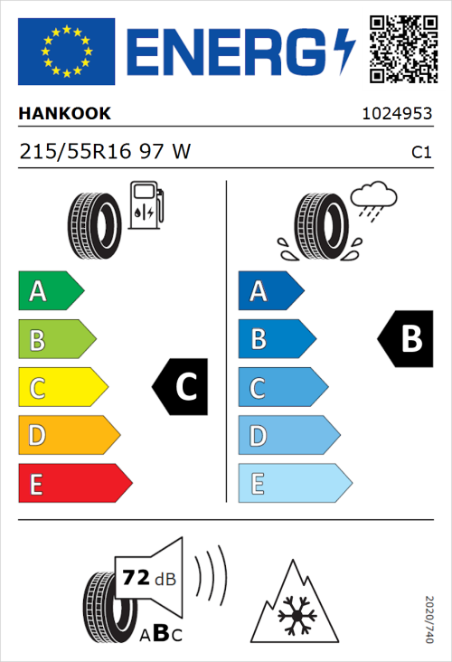 Tyre Label for Hankook Kinergy 4S 2 H750 215/55R16 97W
