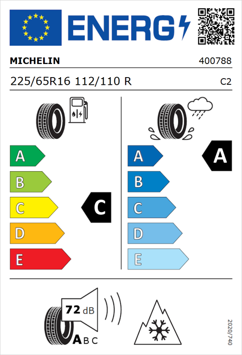 Tyre Label for Michelin CrossClimate Camping 225/65R16 112/110R