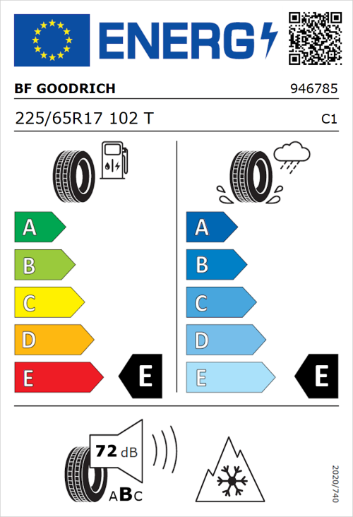 Tyre Label for BF Goodrich Trail-Terrain T/A 225/65R17 102T