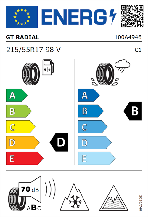 Tyre Label for GT Radial WinterPro 2 evo 215/55R17 98V