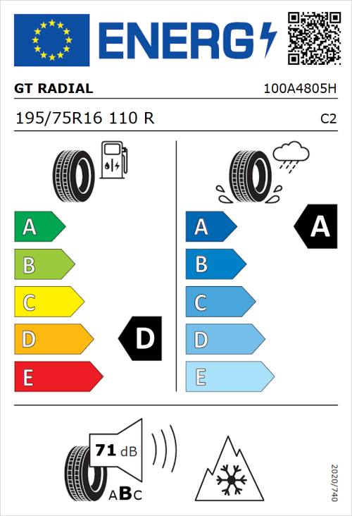 Tyre Label for GT Radial Maxmiler Allseason2 195/75R16 110R