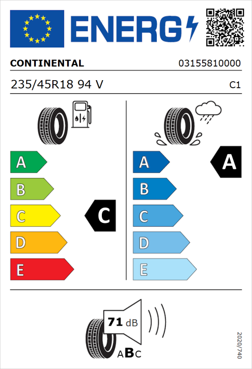 Tyre Label for Continental ContiSportContact 5 235/45R18 94V