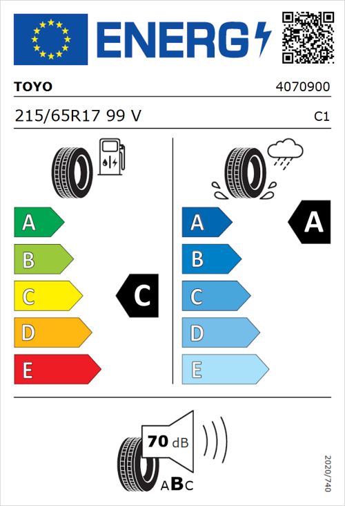 Tyre Label for Toyo Proxes Comfort 215/65R17 99V
