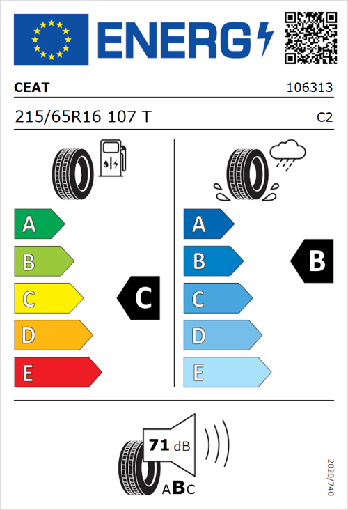Tyre Label for CEAT EnduraDrive 215/65R16 107T