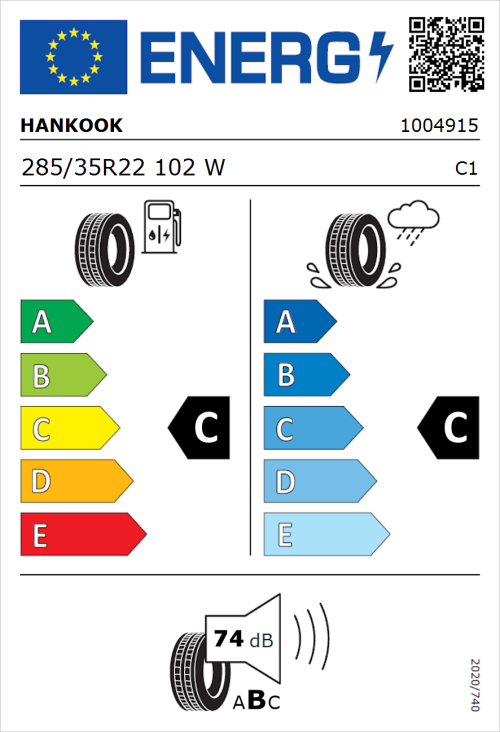 Tyre Label for Hankook Ventus ST RH06 285/35R22 102W