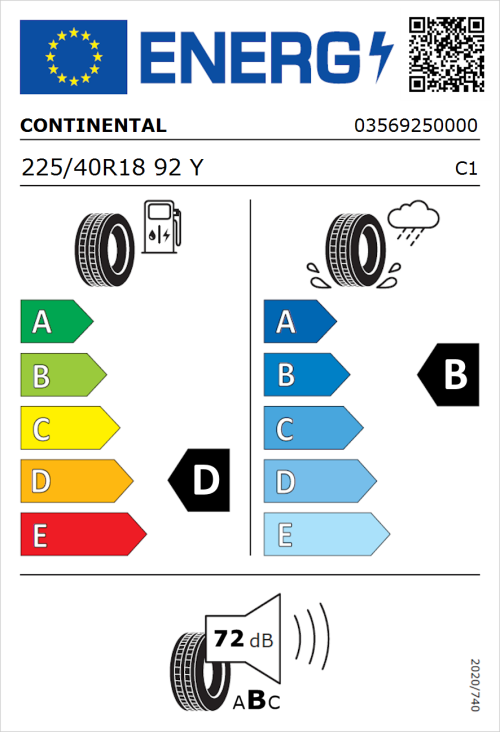 Tyre Label for Continental ContiSportContact 5 225/40R18 92Y