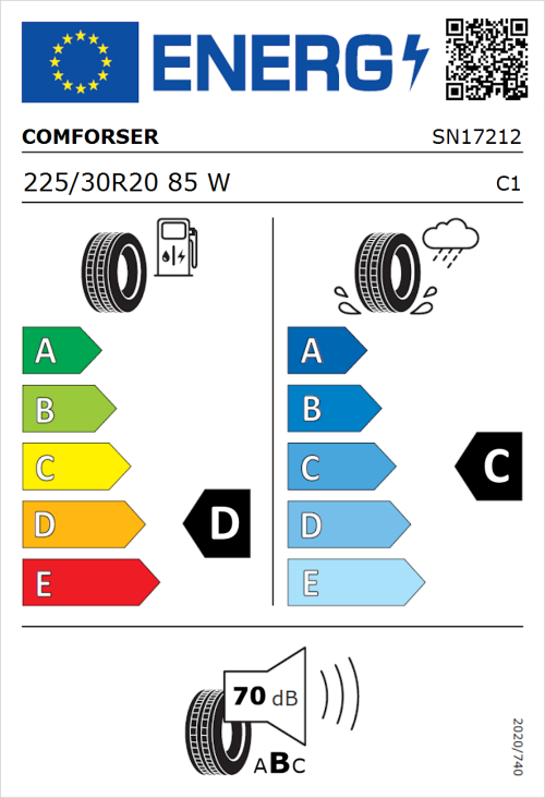 Tyre Label for Comforser CF700 225/30R20 85W